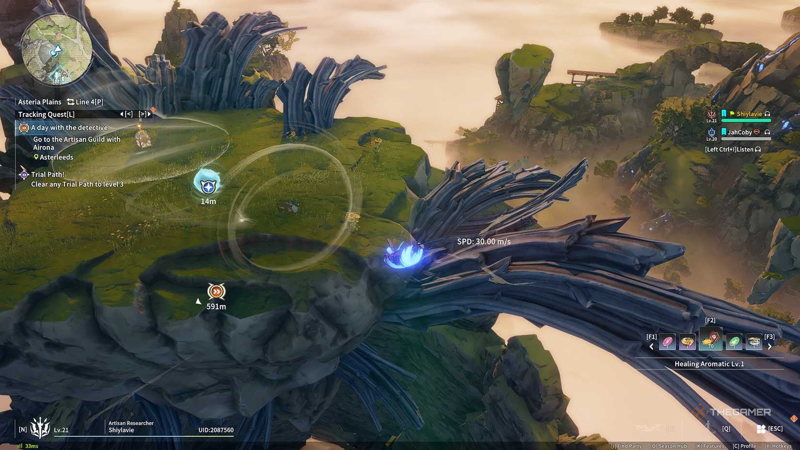 Blue Protocol_ Star Resonance Soaring through the sky to reach a cliff with a wind orb.