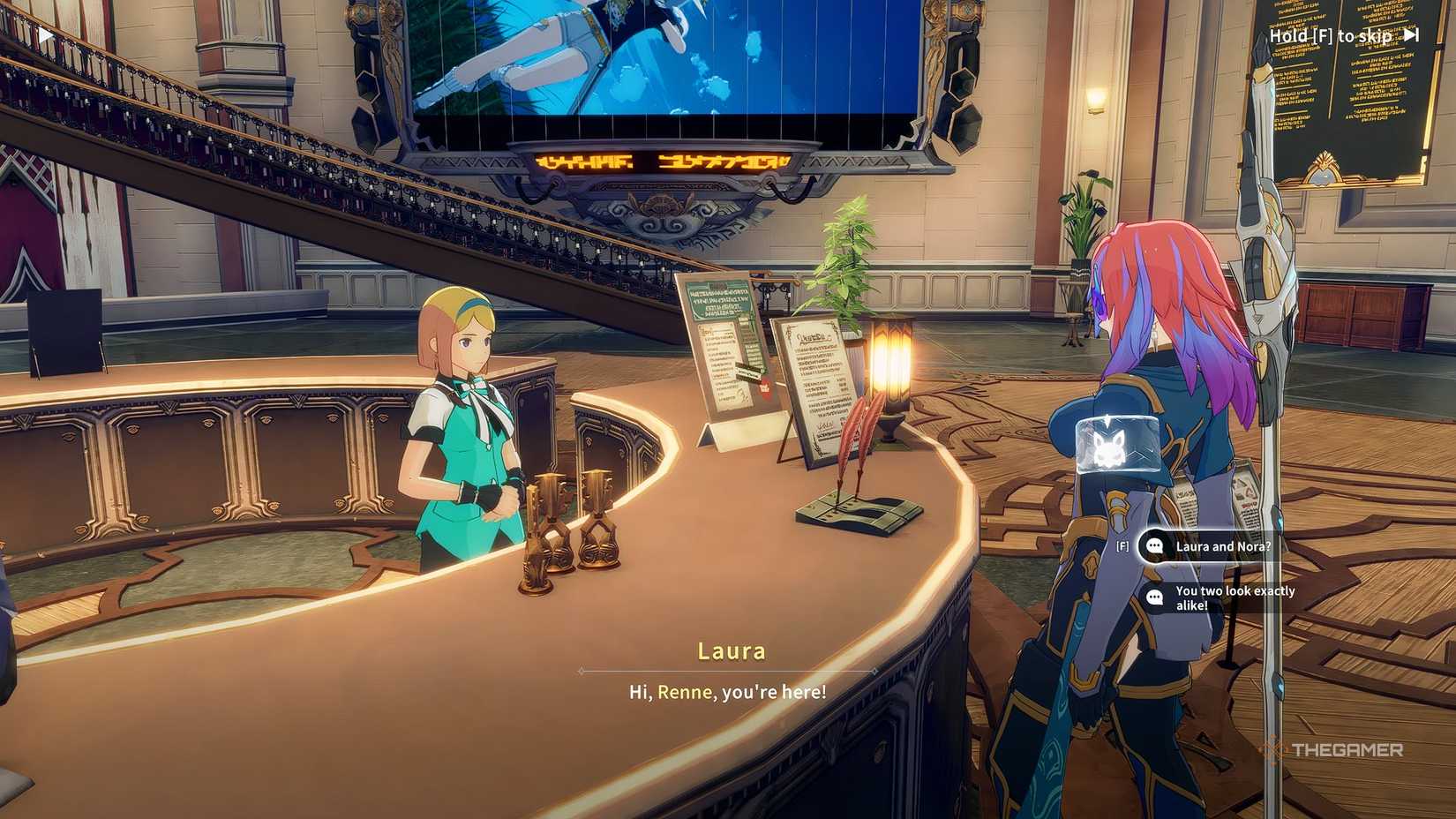 Blue Protocol_ Star Resonance Talking to Laura at the front desk of the guild.