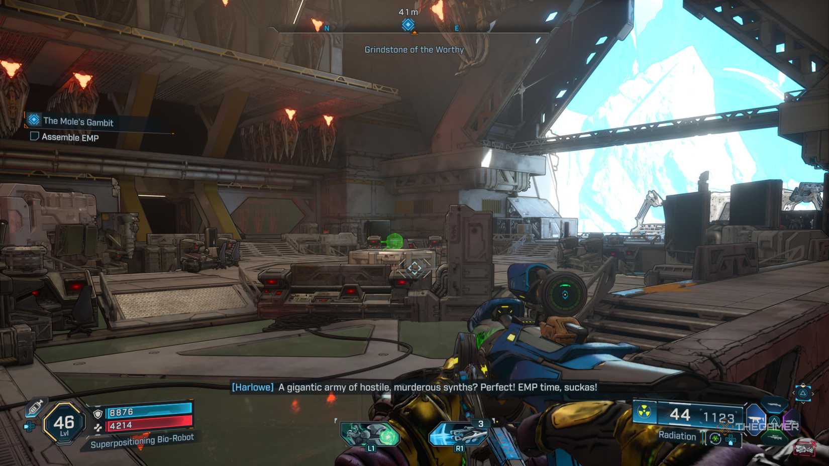 harlowe approaches the spot to place the emp device in borderlands 4.