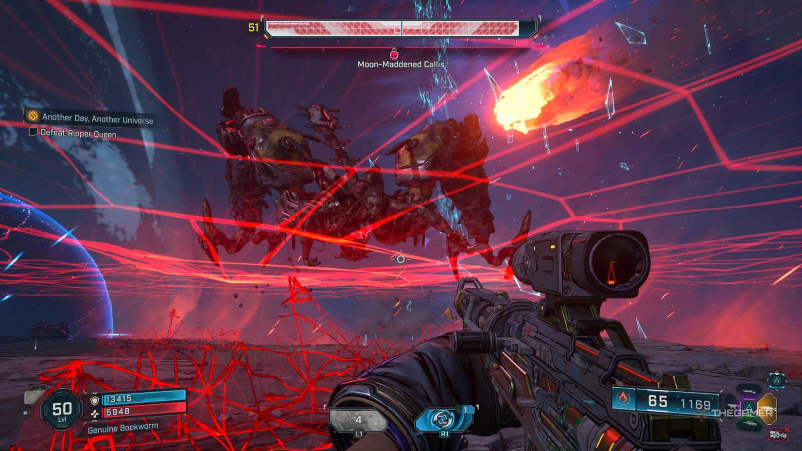 callis crawls on a laser web above the player in borderlands 4.