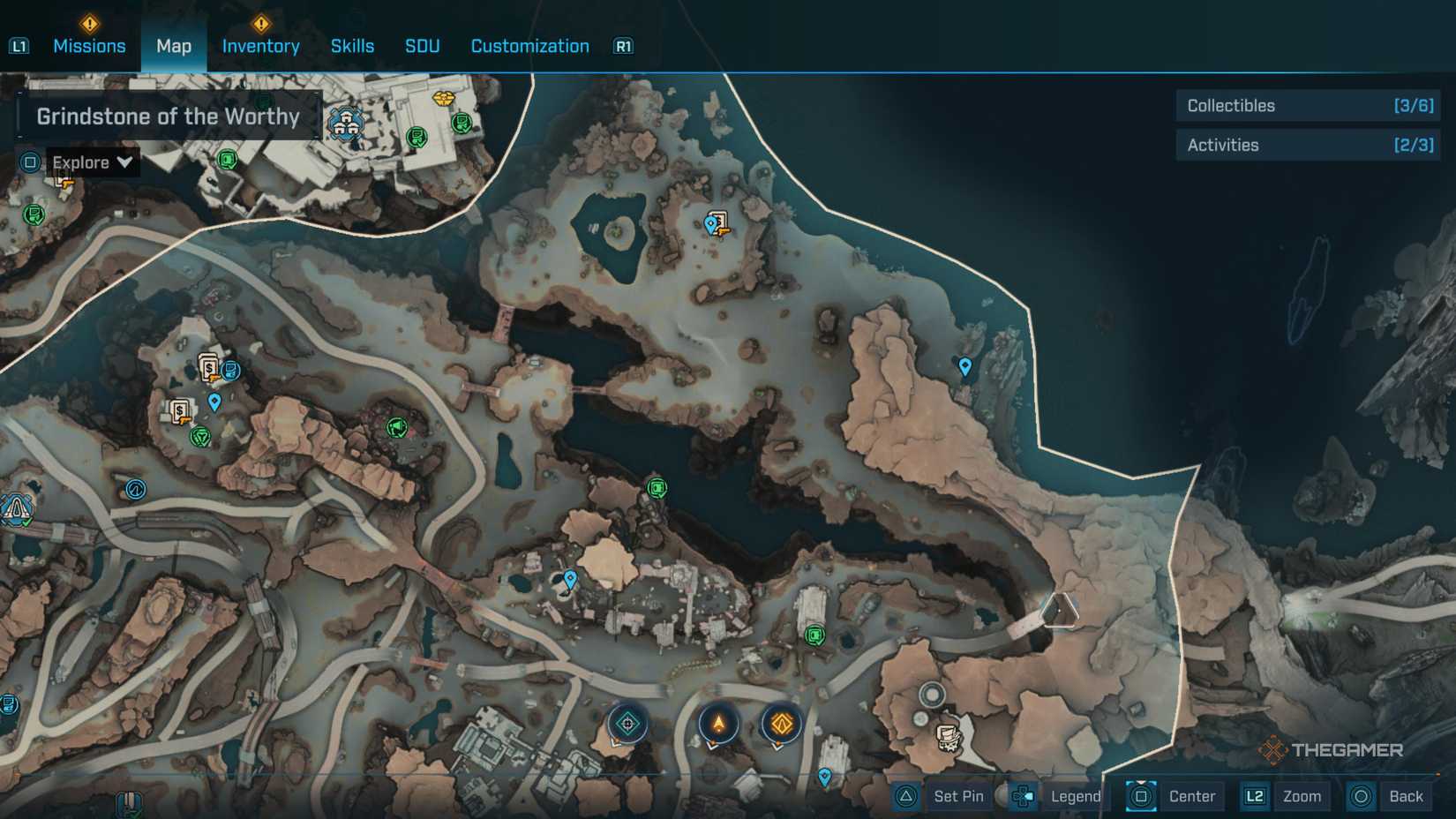 the in-game map in borderlands 4 is centered on an electi safe near a chasm in grindstone of the worthy.