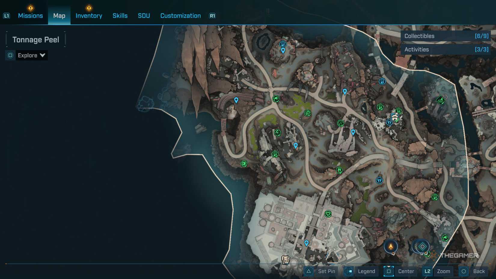 the in-game map in borderlands 4 is centered on the electi safe near the westen edge of tonnage peel in carcadia burn.
