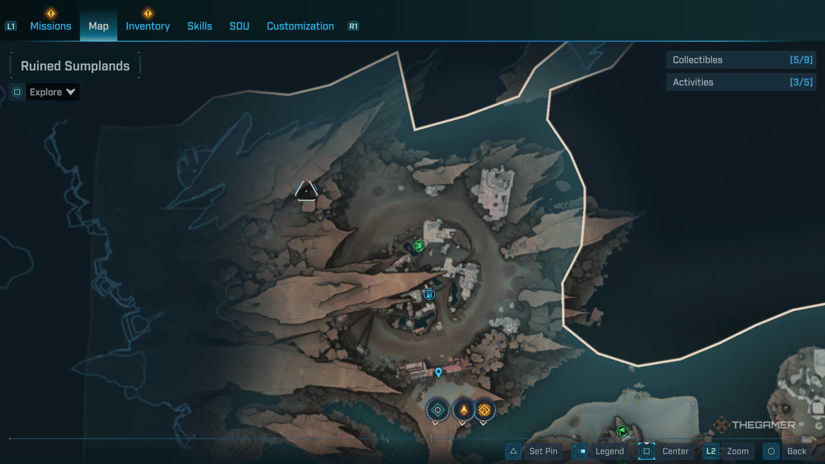 the in-game map in borderlands 4 is centered on the gunkworks at the north end of carcadia burn.