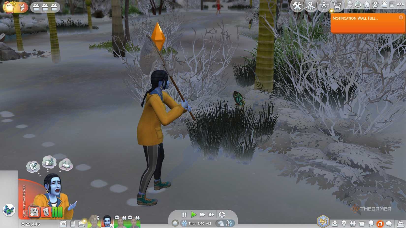 Catching butterflies in The Sims 4.