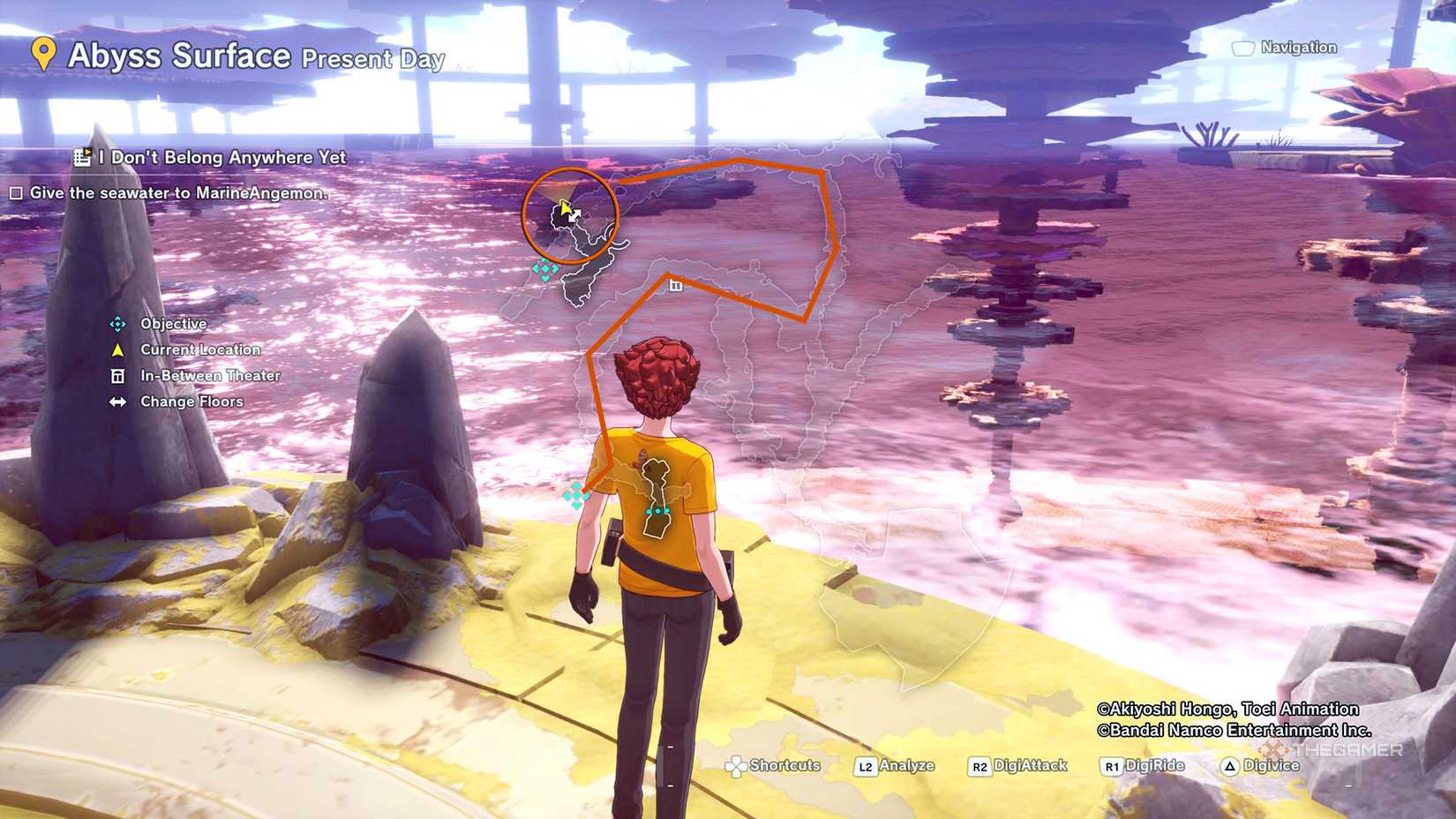A map to the clean water gathering spot in the Abyss Area in Digimon Story Time Stranger.