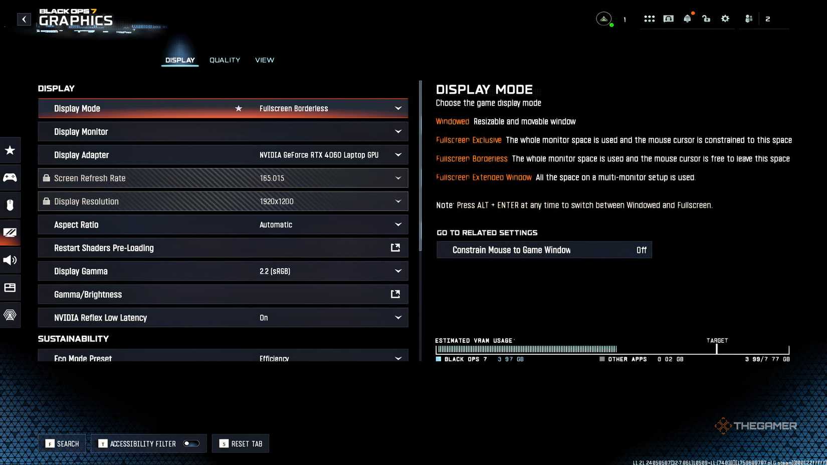 Display graphics options in the Call of Duty: Black Ops 7 beta.