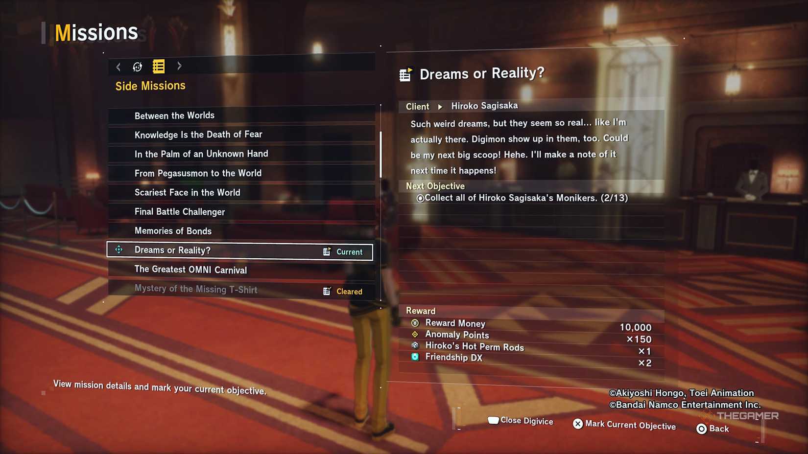 The details for Dreams or Reality quest in Digimon Story: Time Stranger.