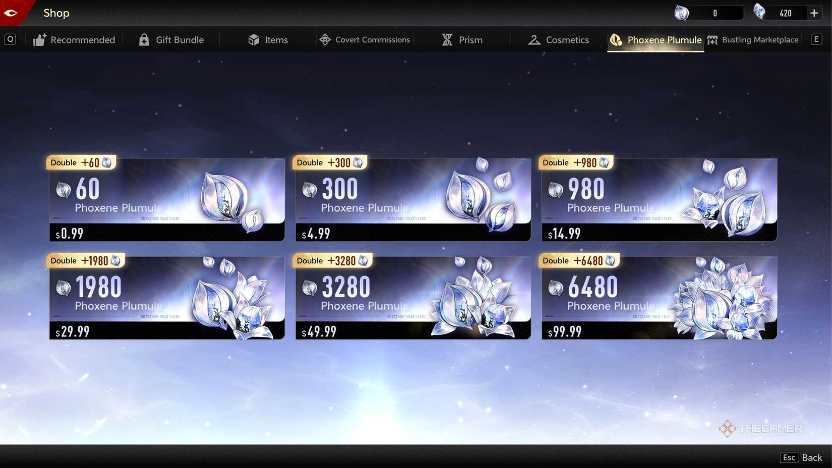 Duet Night Abyss screen to buy Phoxene Plumule.