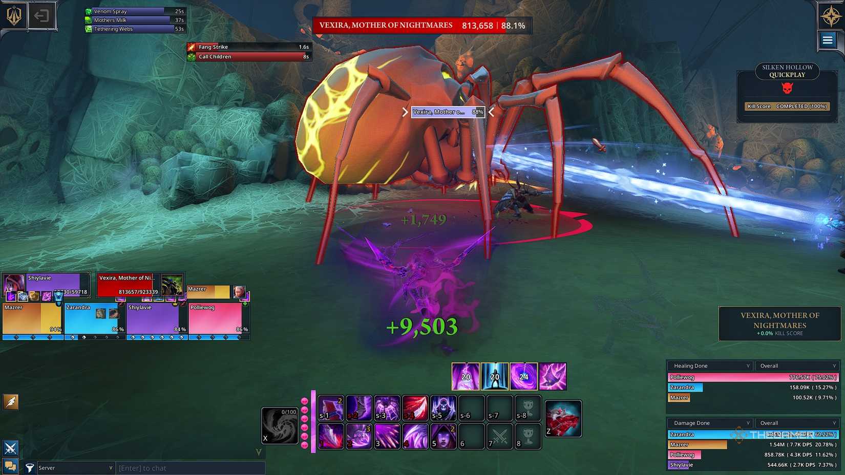 Fellowship Mara attacking a giant spider queen.