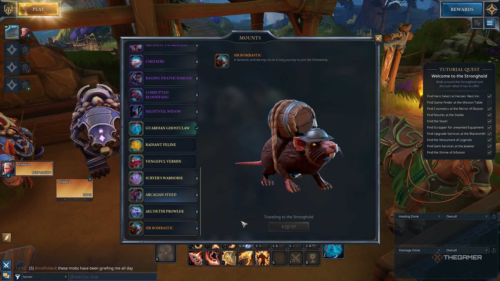 Fellowship Sir Bombastic mount in the stable menu.