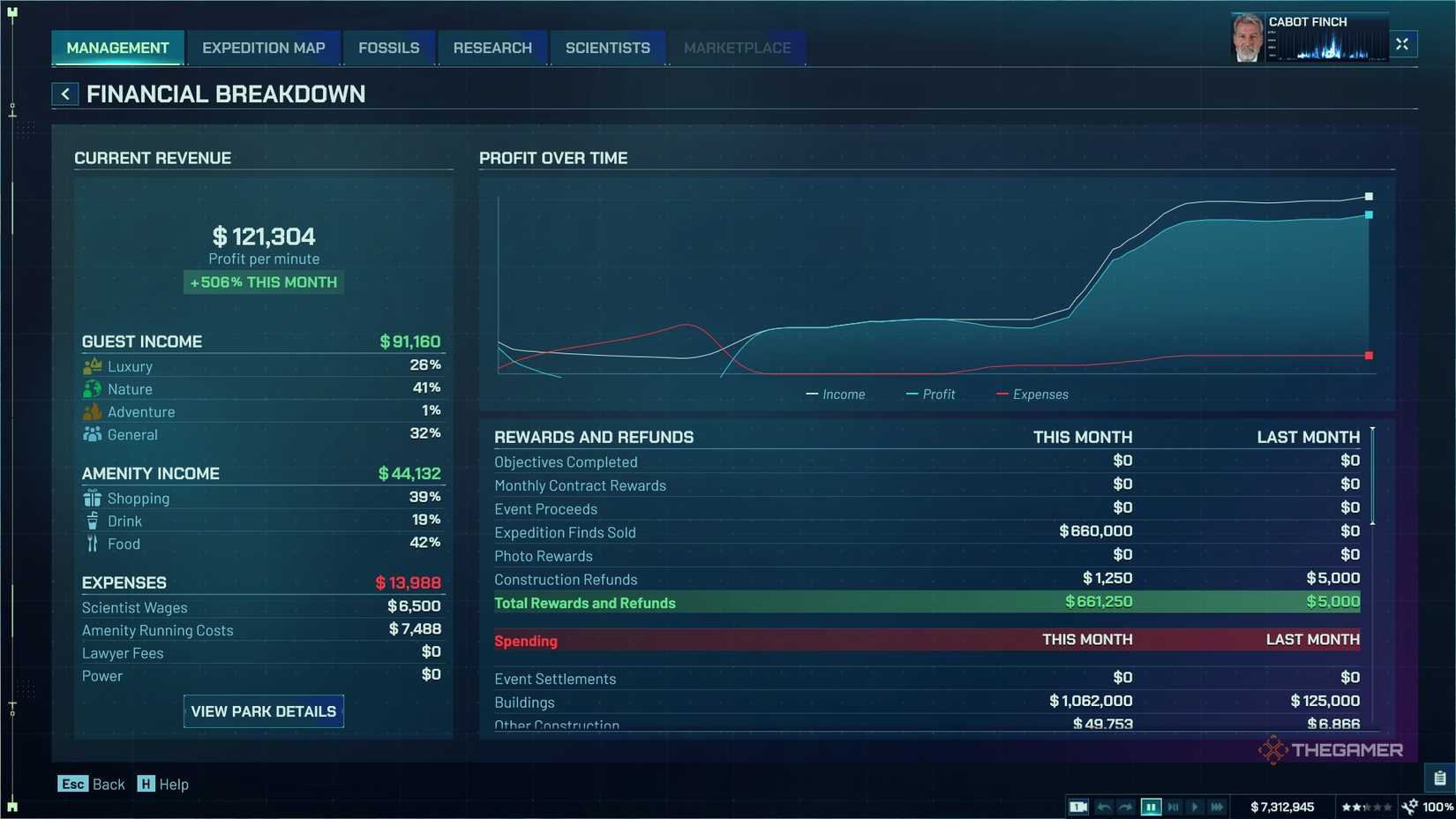 Financial Breakdown Report in Jurassic World Evolution 3.