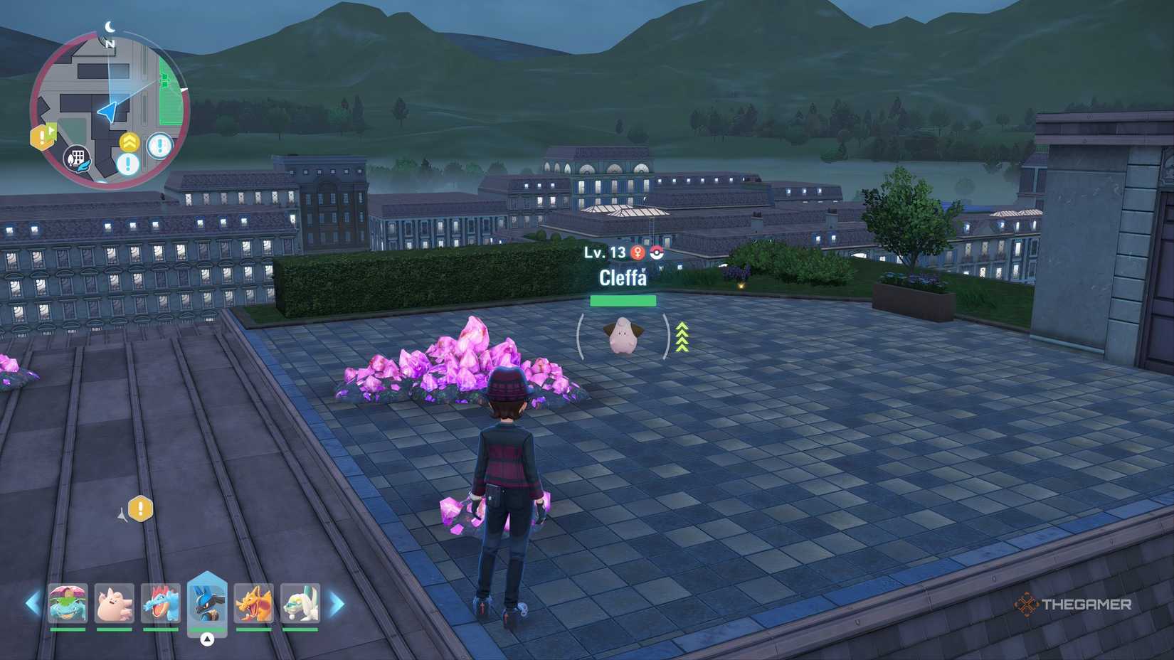 Finding a wild Cleffa in Pokemon Legends: Z-A, located on a rooftop in Rogue Sector 5.