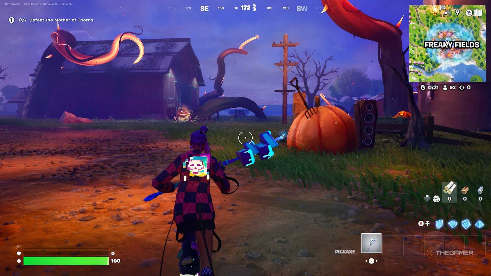 Fortnite Freaky Fields Location with pumpkins and a red barn.