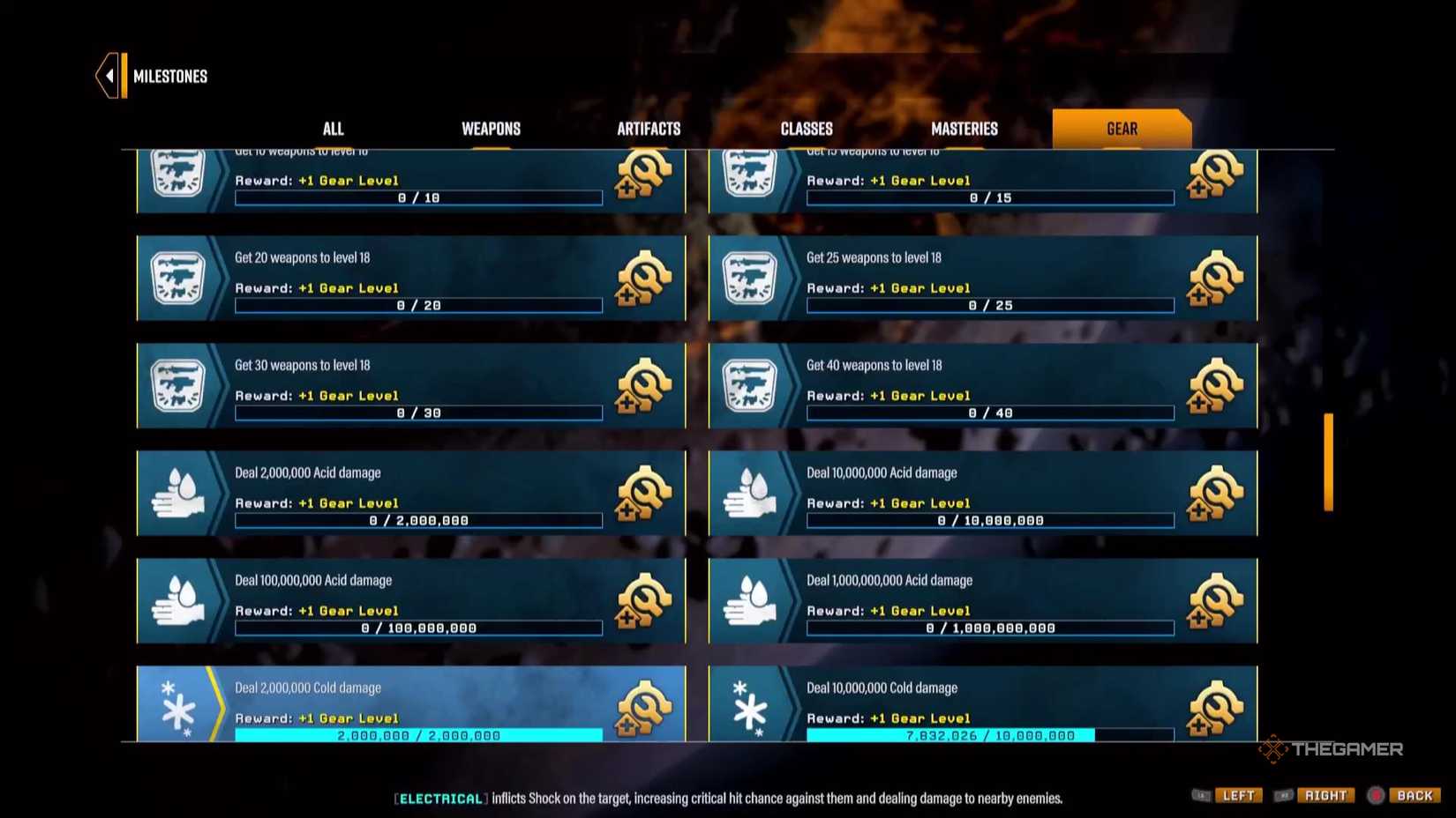 Gear Level milestones in Deep Rock Galactic Survivor.