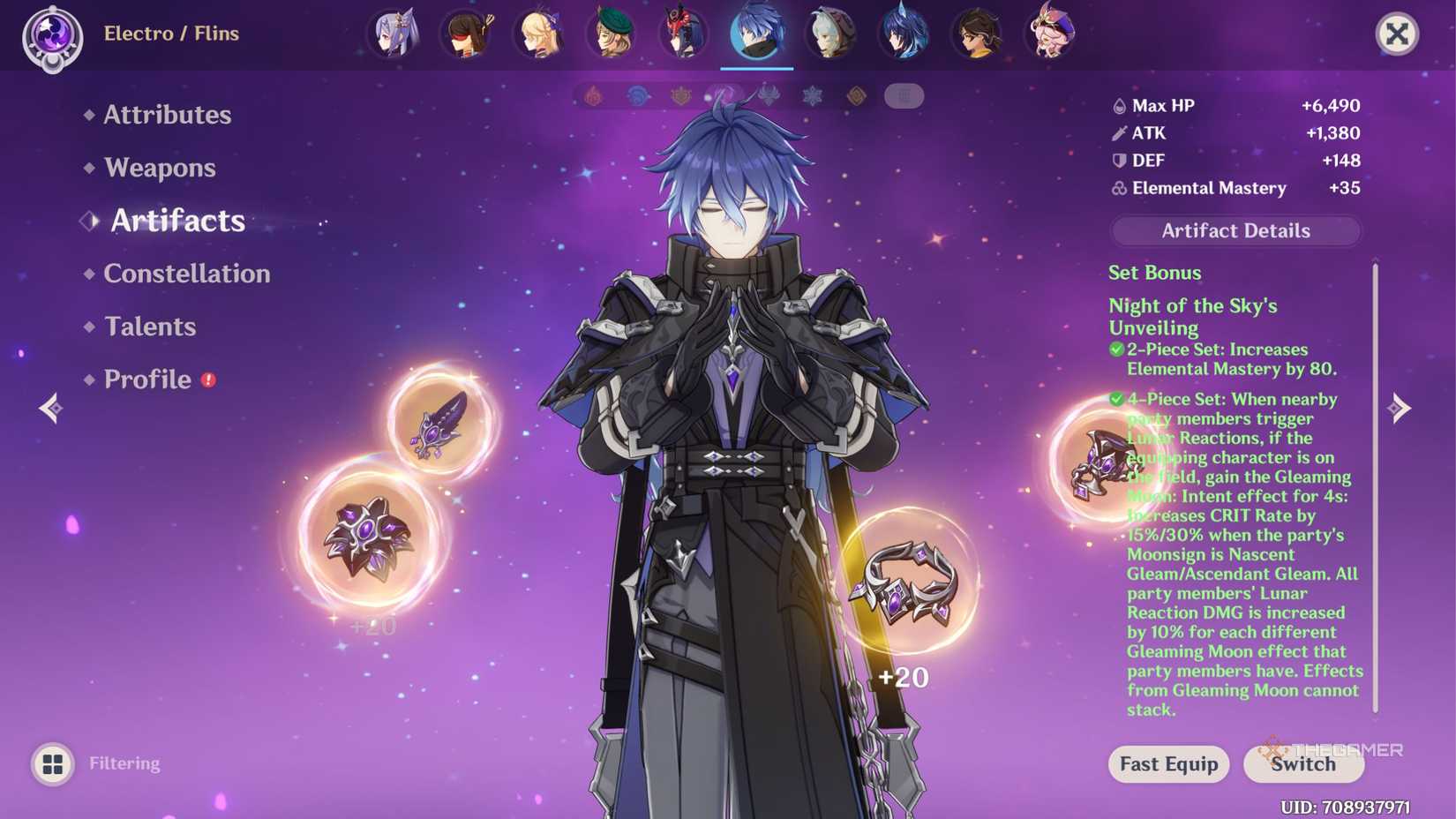 Genshin Impact Flins artifact screen.