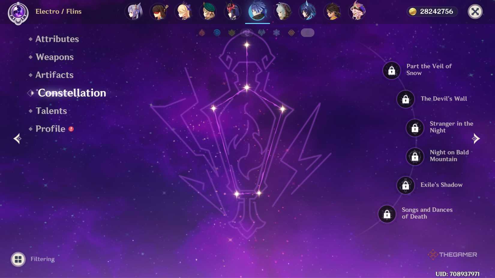 Genshin Impact Flins constellation screen.