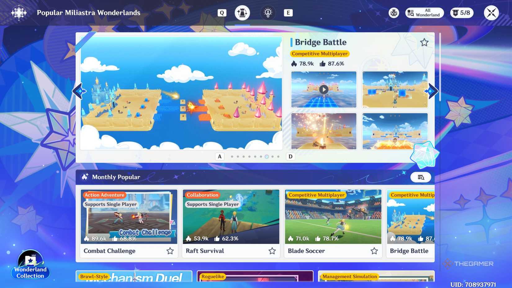 Genshin Impact Miliastra Wonderland game screen.