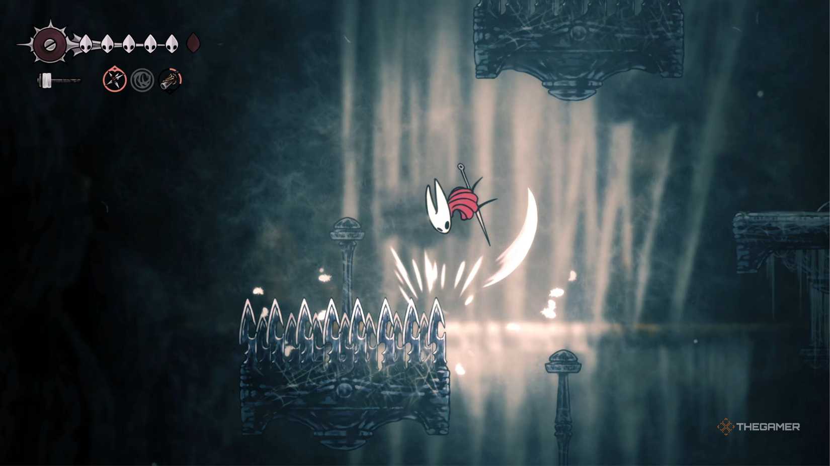 Hollow Knight Silksong going up to Grand Mother Silk boss.