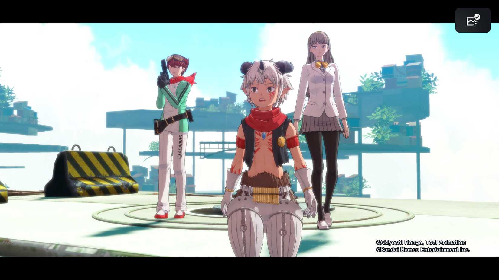Characters in Digimon Story Time Stranger near the village.
