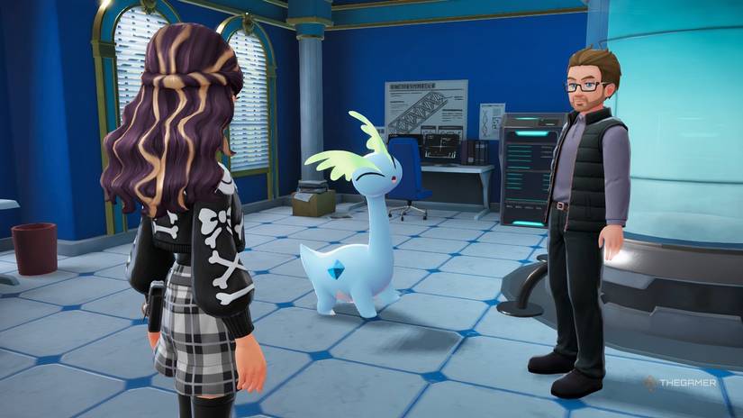 Trainer standing in the lab with Amaura in Pokemon Legends: Z-A.