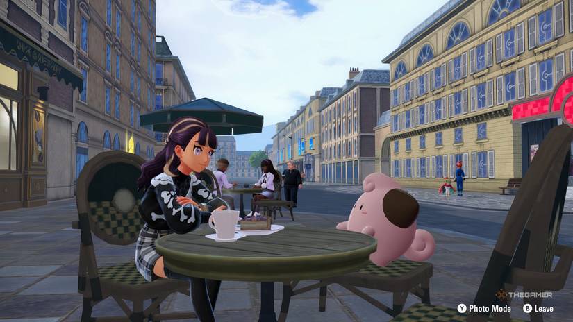 Trainer having coffee with Clefairy in Pokemon Legends: Z-A.