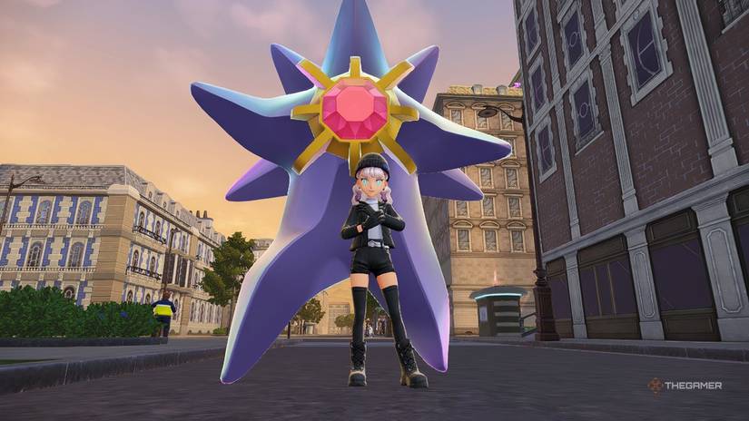 Trainer standing in front of a Mega Starmie in Pokemon Legends: Z-A.