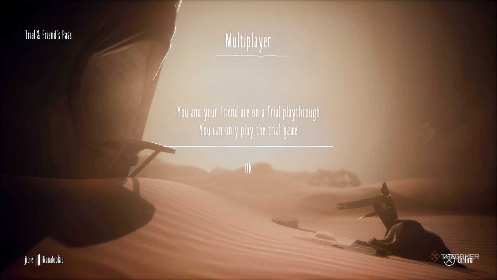 A screen showing two friends are playing Little Nightmares 3 on a free trial.