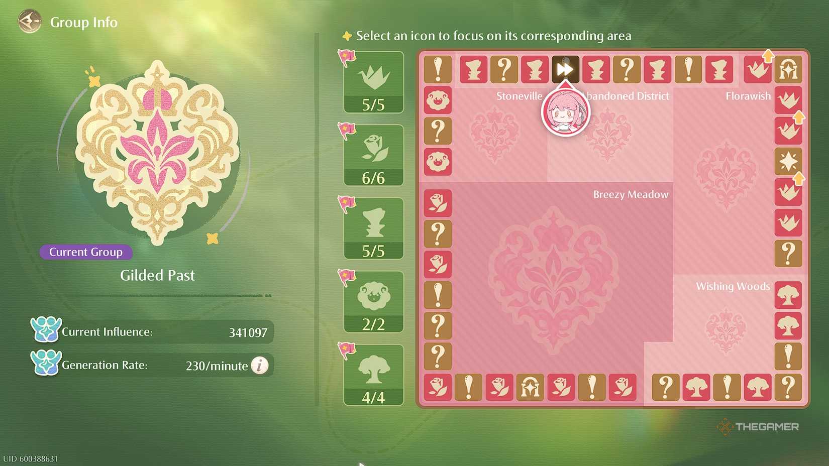 Infinity Nikki overview of a completely pink Monopoly board.