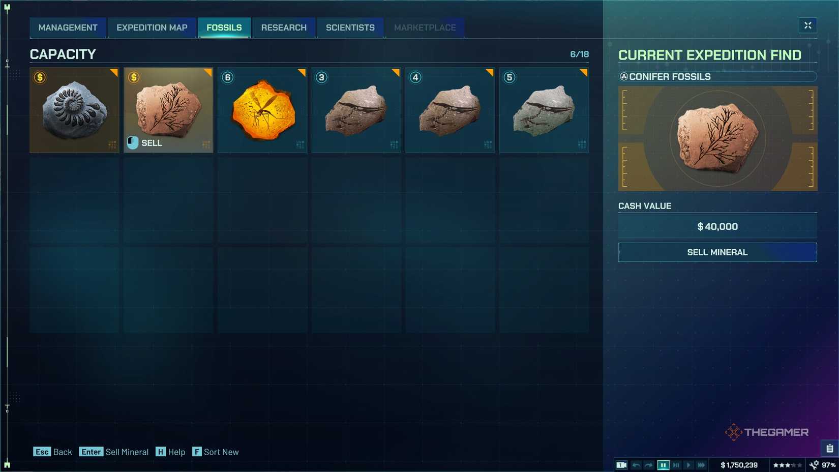 Jurassic World Evolution 3 selling minerals and fossils.
