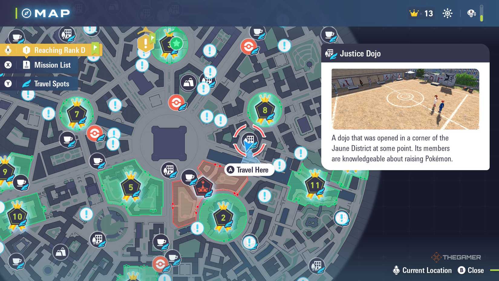 Justice Dojo location on the map in Pokemon Legends Z-A.