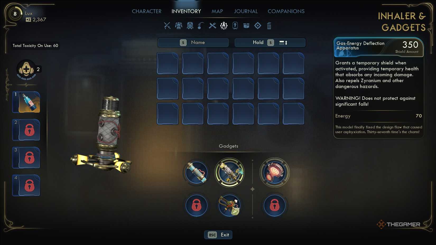 Looking at different Gadgets in The Outer Worlds 2's inventory menu.