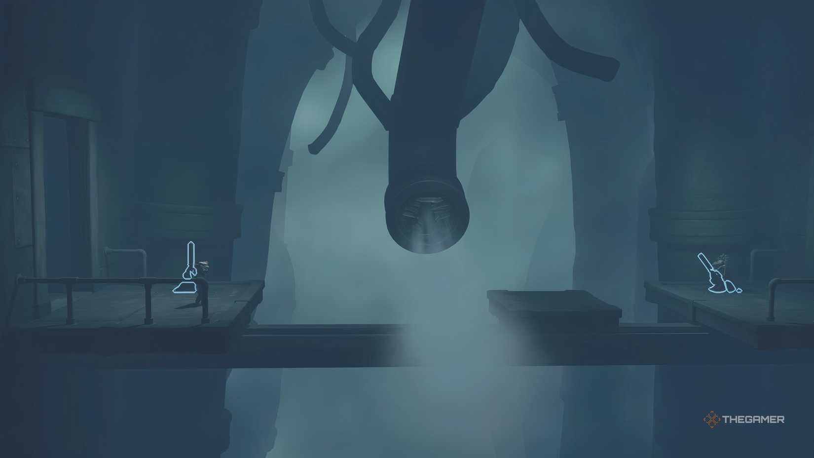 Low and Alone completing a Steam puzzle in Little Nightmares 3.