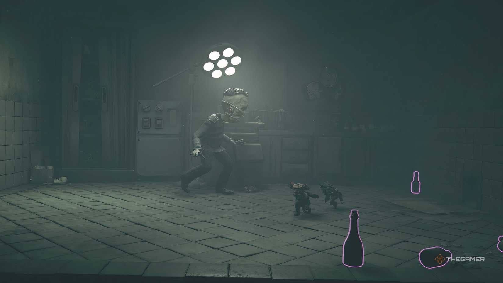 Low and Alone sneaking past a blind doctor in Little Nightmares 3.