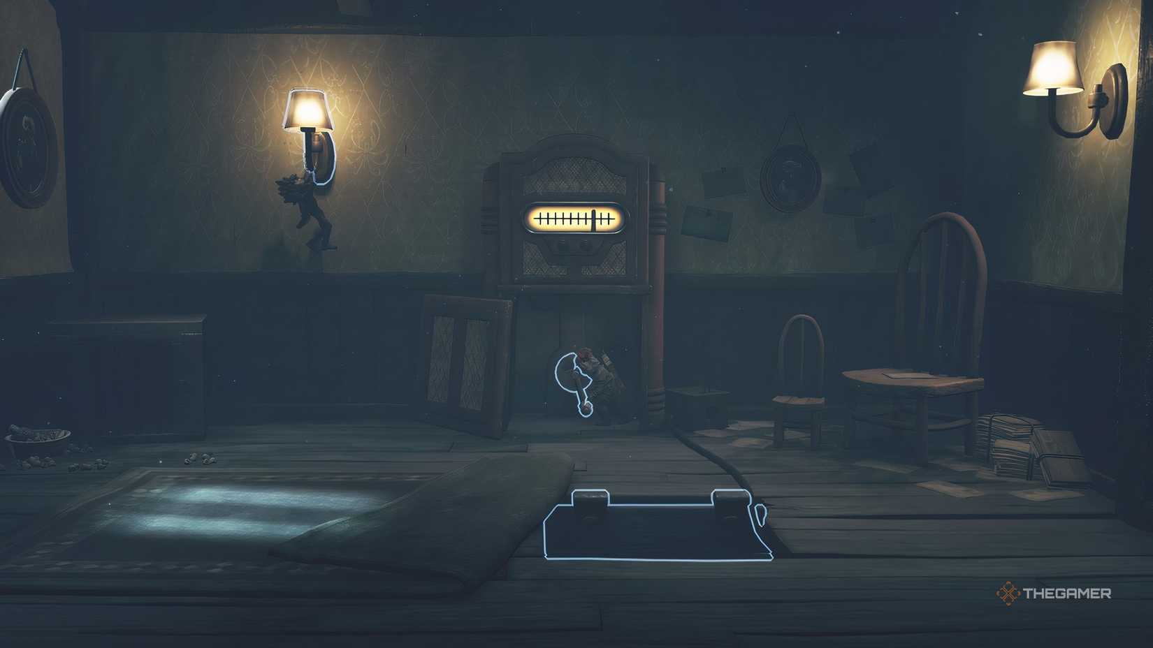 Low pulling a light switch in Little Nightmares 3.