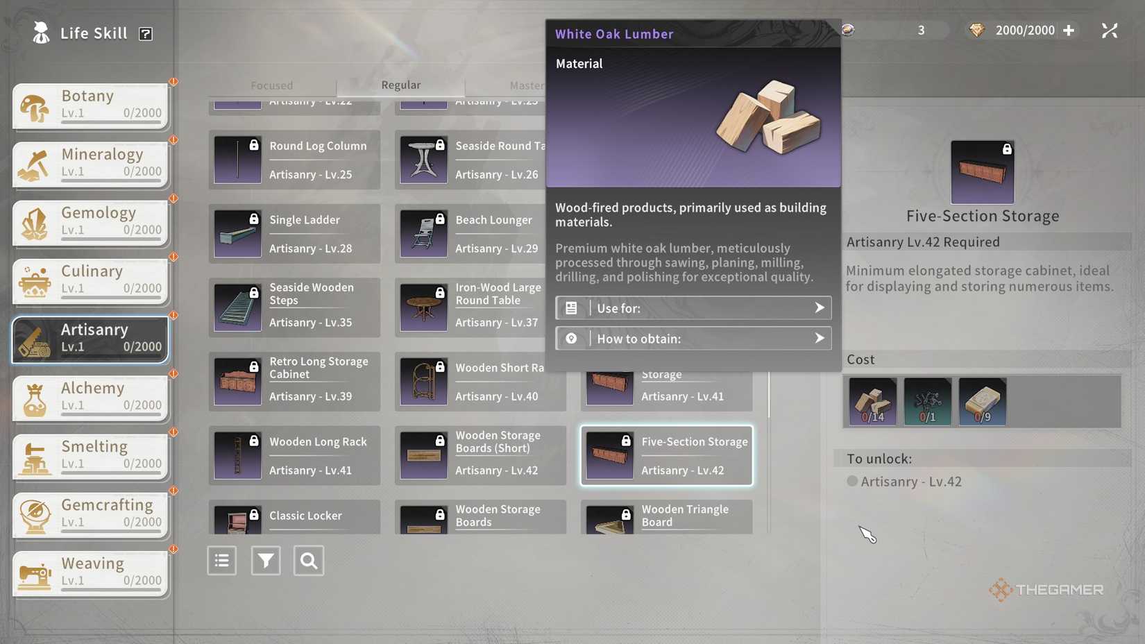 Making a Five-Section Storage in the Artisanry life skill in Blue Protocol Star Resonance.