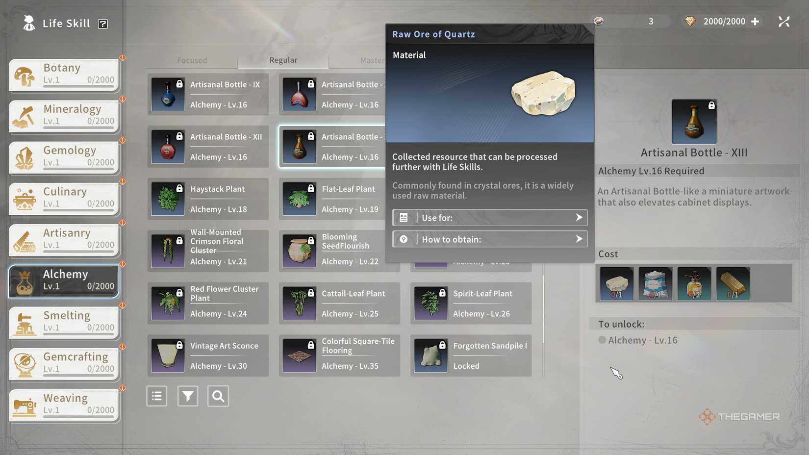 Making Artisanal Bottle XIII in the Alchemy life skill in Blue Protocol Star Resonance.
