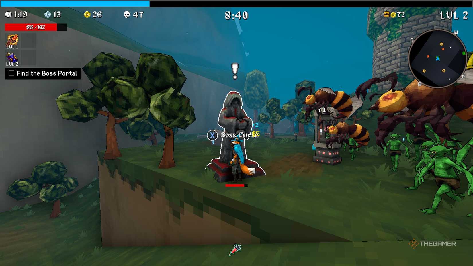 Megabonk Boss Curse Shrine surrounded by bees.