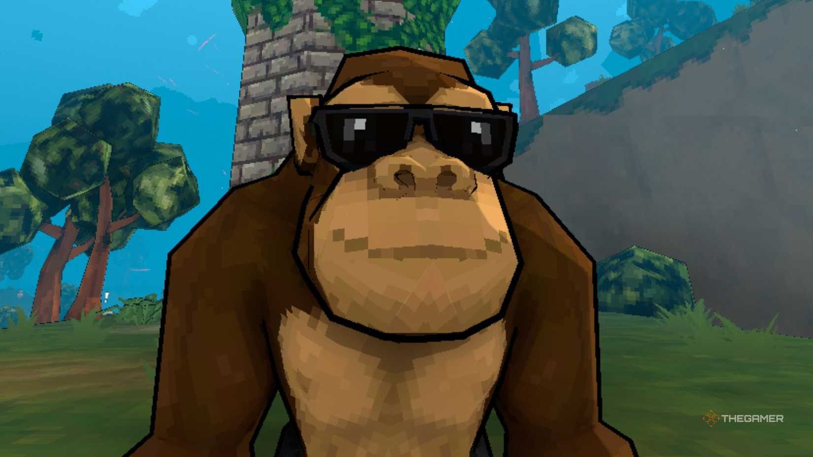 Megabonk monke looking at the screen.