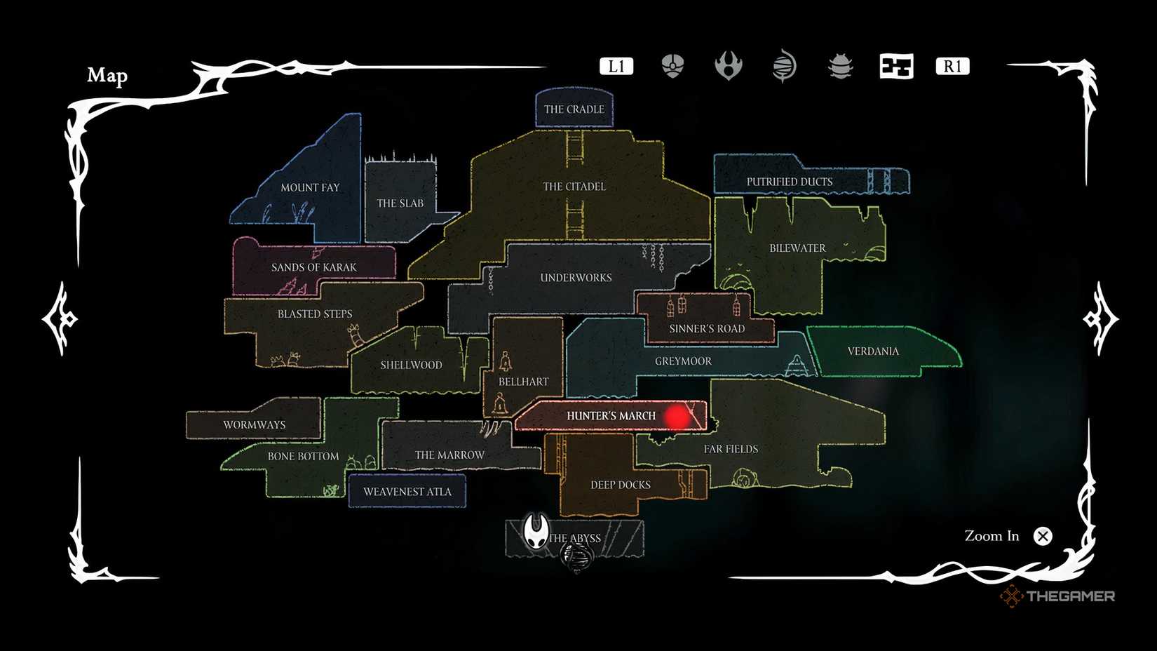 Mottled Skarrs location on the map in Hollow Knight: Silksong.