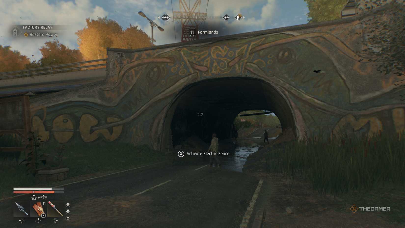 Dying Light: The Beast mural on a tunnel.