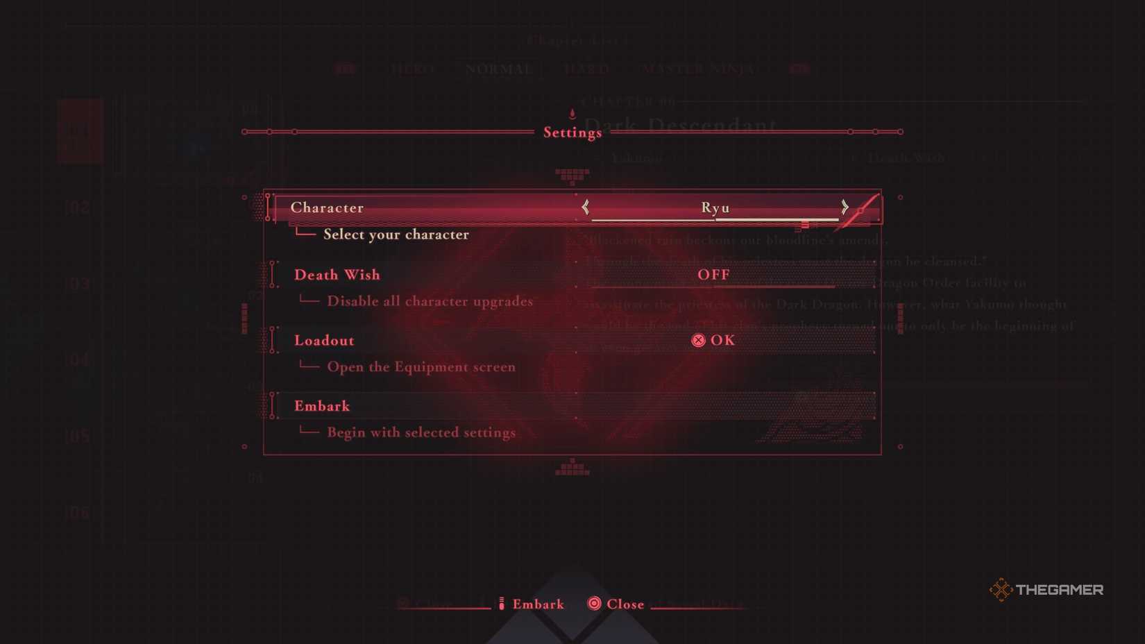 Choosing to play as Ryu in Ninja Gaiden 4.
