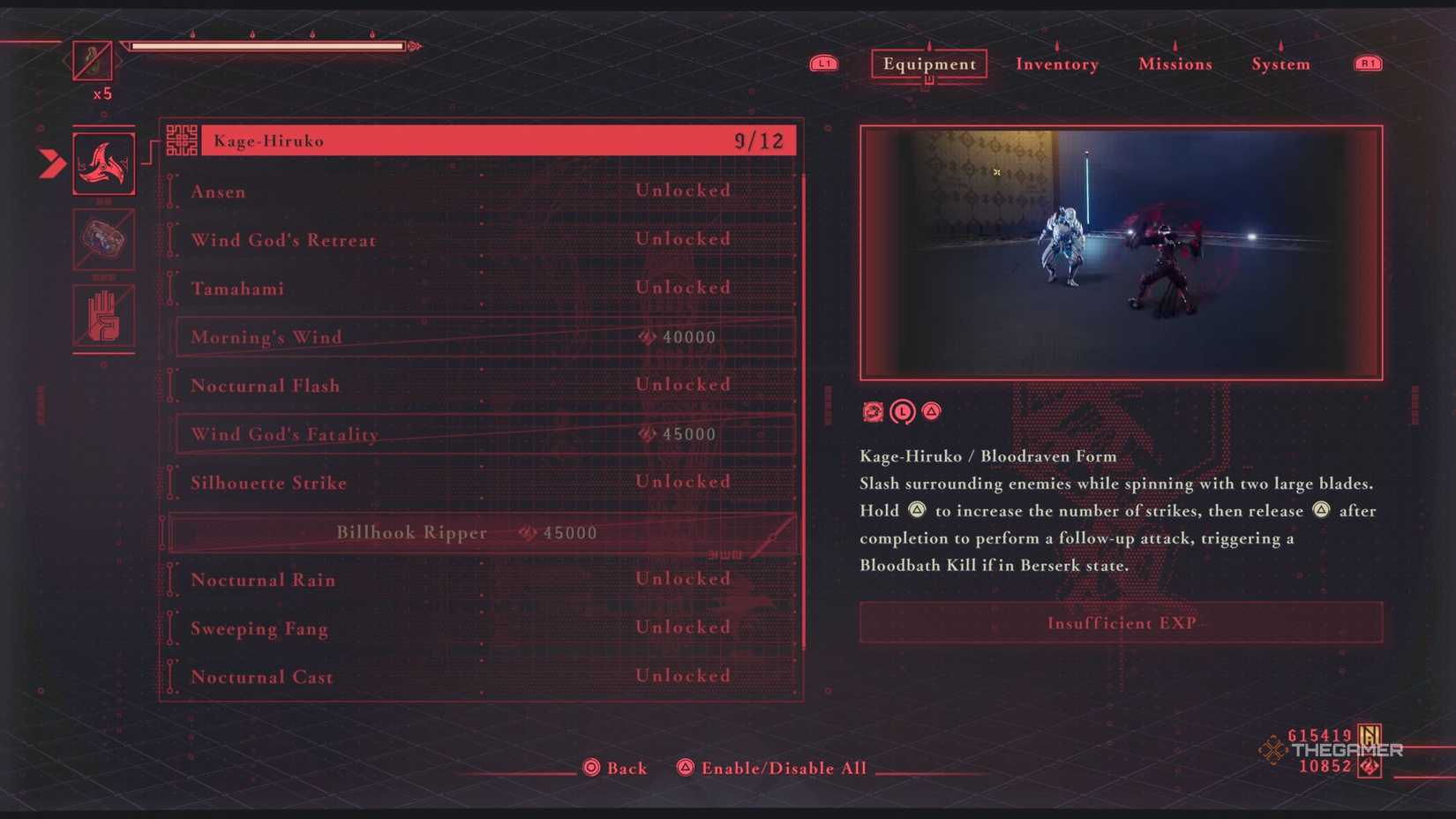 The Weapons Upgrade page in Ninja Gaiden 4.