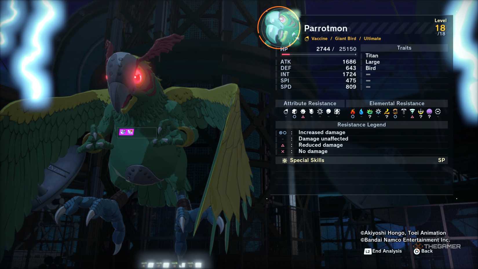 Parrotmon's stats in Digimon Story Time Stranger.