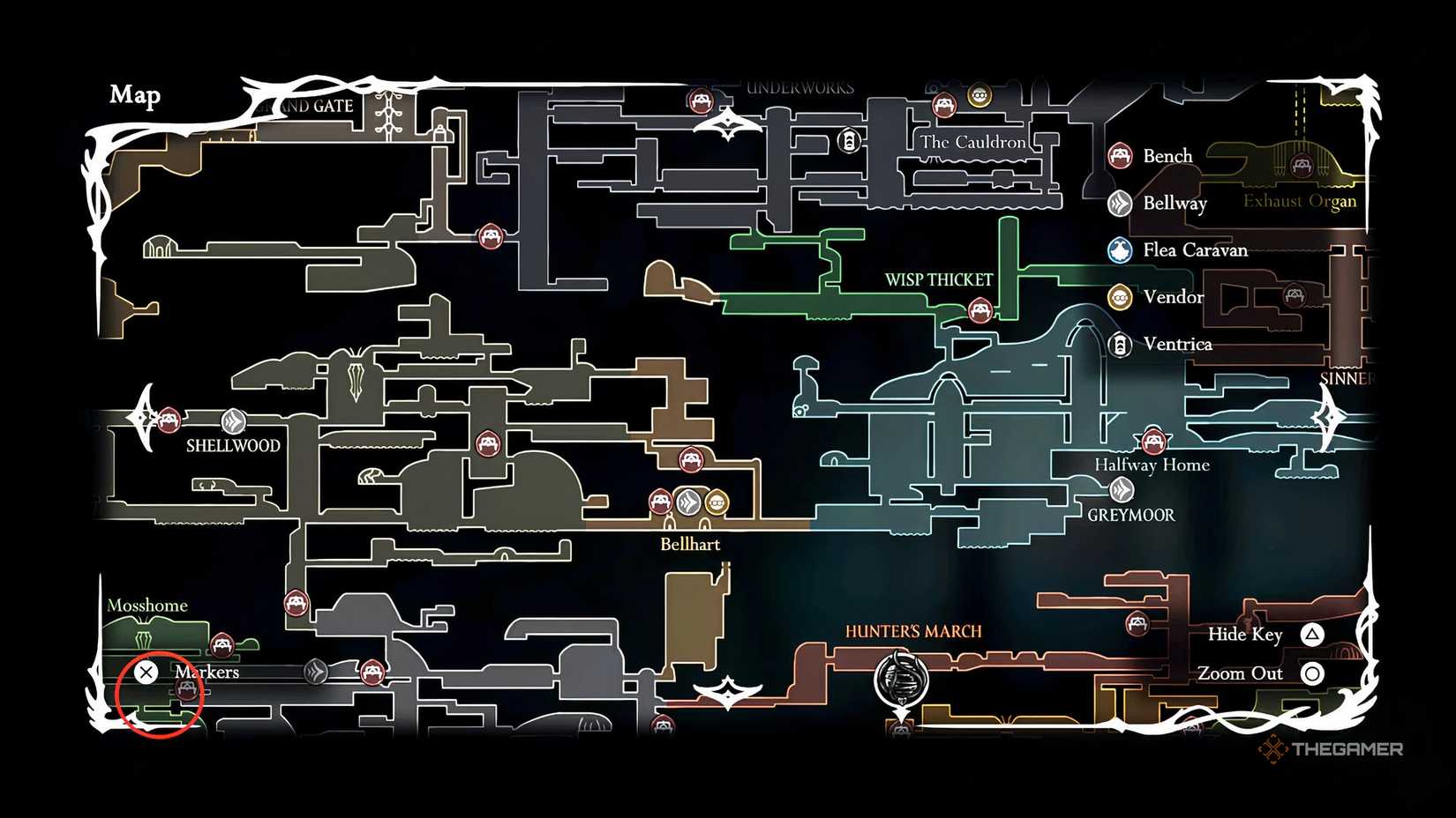 Pebbs location on the map in Hollow Knight: Silksong.