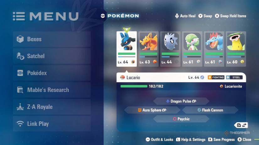 Using Auto Heal in Pokemon Legends Z-A.