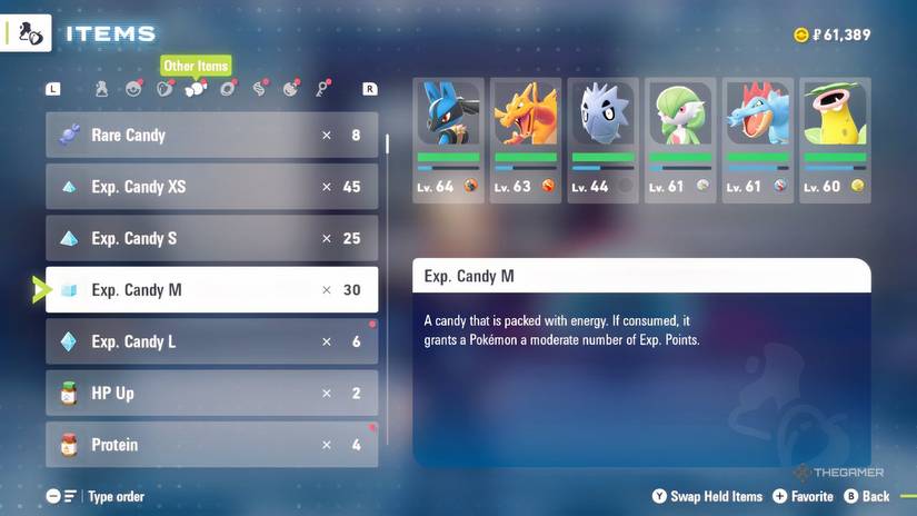 Using EXP Candy in Pokemon Legends Z-A.