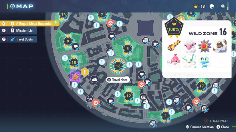 Wild Zone 16 on the map in Pokemon Legends: Z-A.