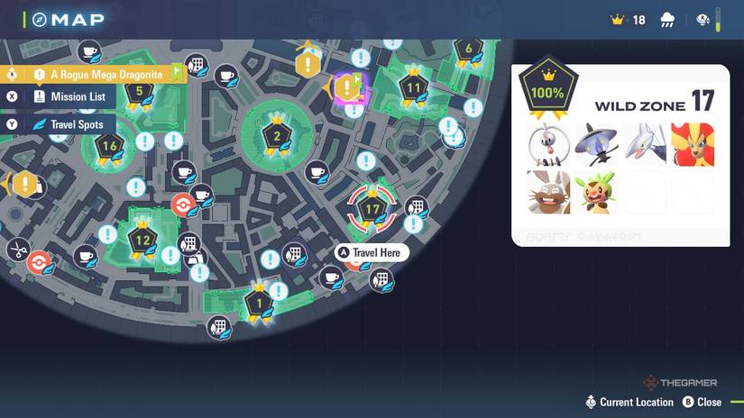 Wild Zone 17 on the map in Pokemon Legends: Z-A.