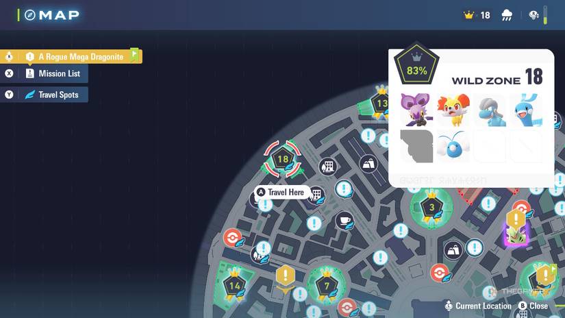 Wild Zone 18 on the map in Pokemon Legends: Z-A.