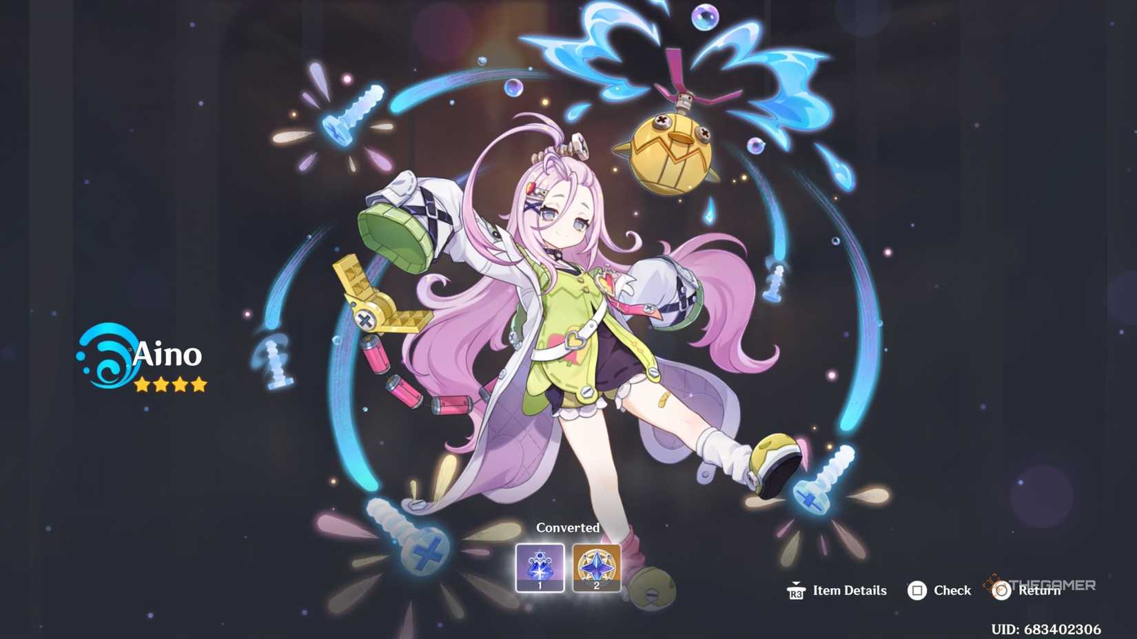 Pulling Aino in Genshin Impact.